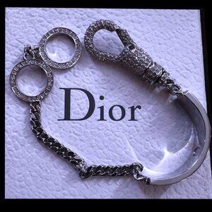 DIOR x John Galliano Vintage Silver Logo ID Curb Link Crystal Bracelet